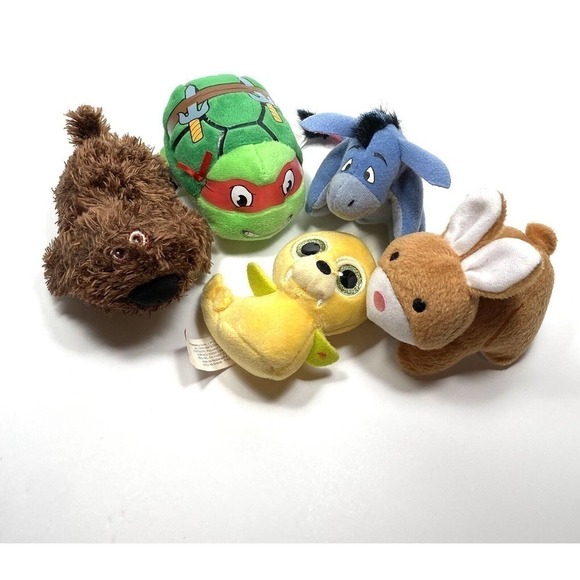 Lot 5 small soft toys Ninja Turtle Walrus Bunny Duke Eeyore - Picture 1 of 13